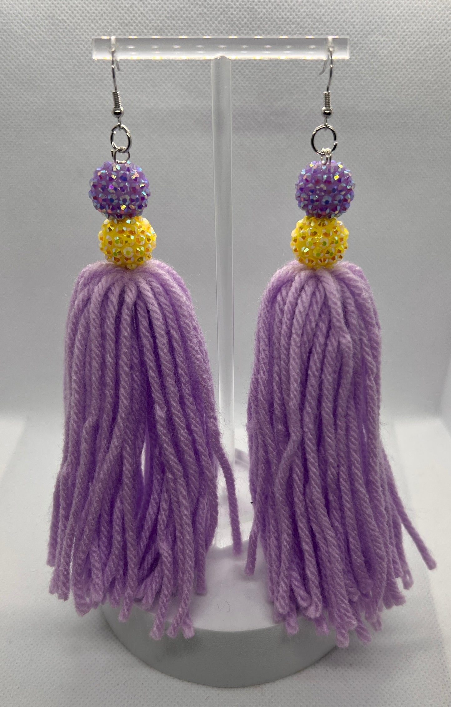 Purple and Yellow Beaded Tassel Earrings