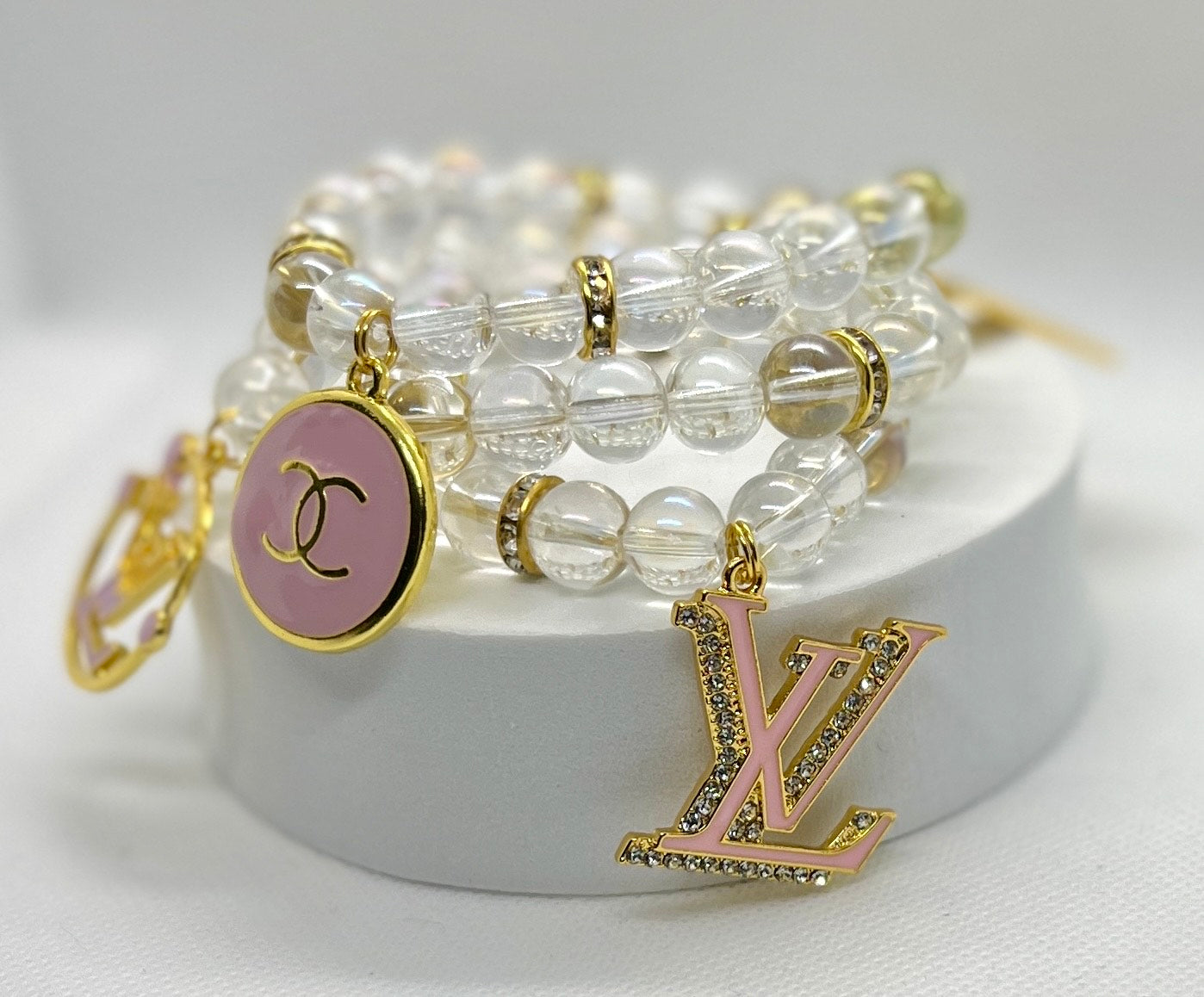Clear & Pink Charm Bracelet