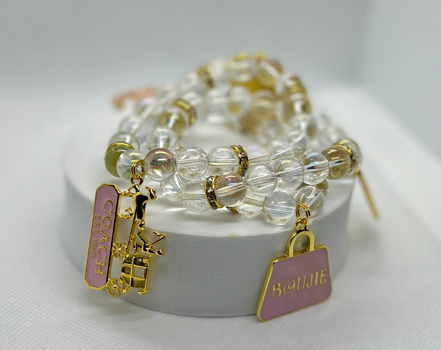 Clear & Pink Charm Bracelet