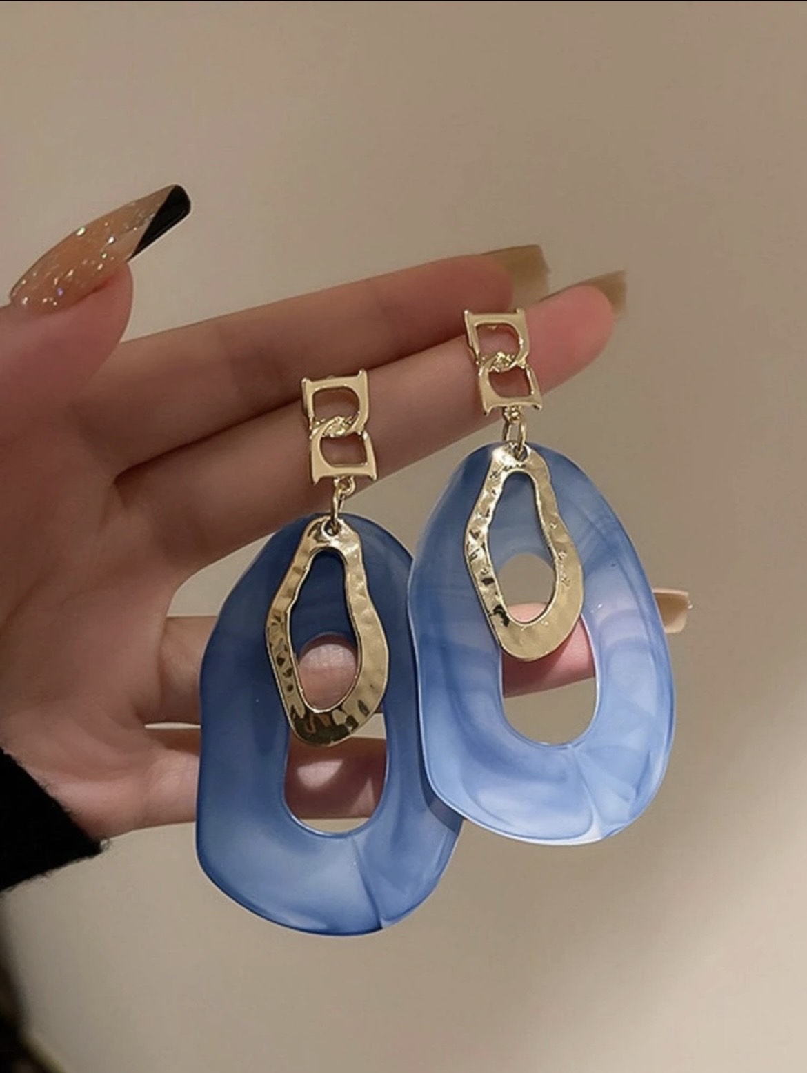 Blue & Gold drop Earrings