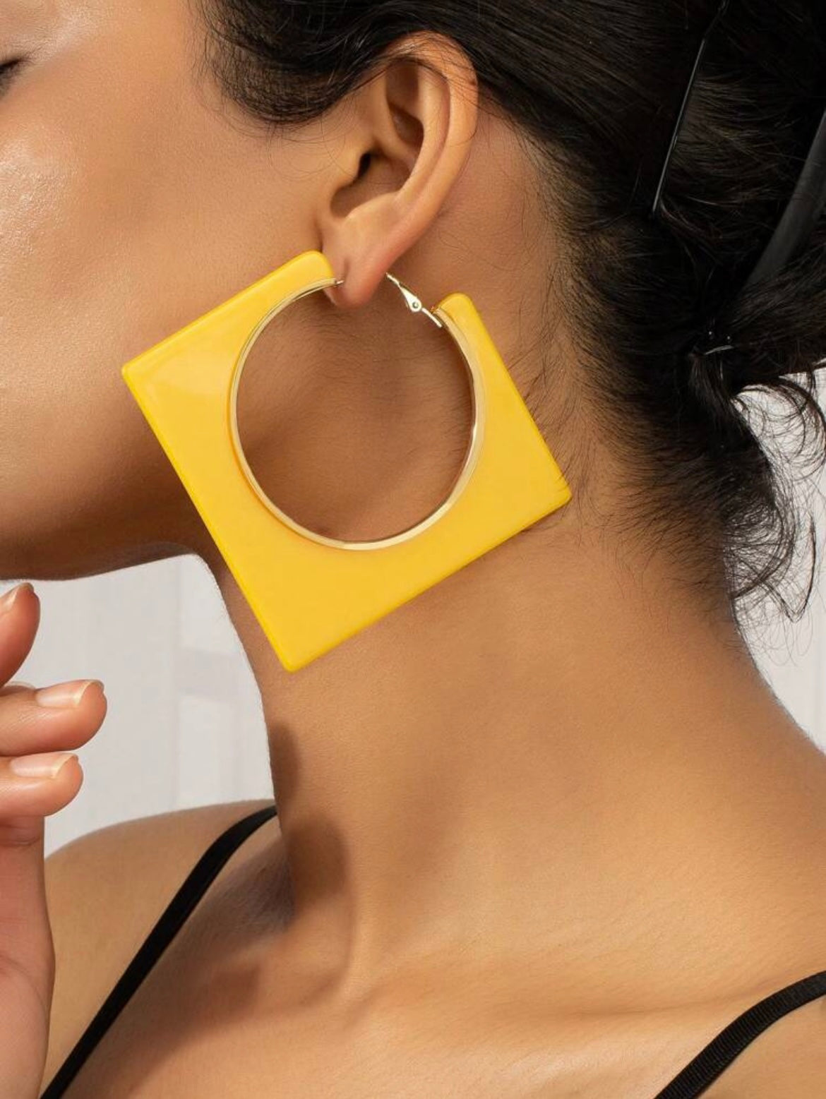 Yellow Geometric Square Hoops