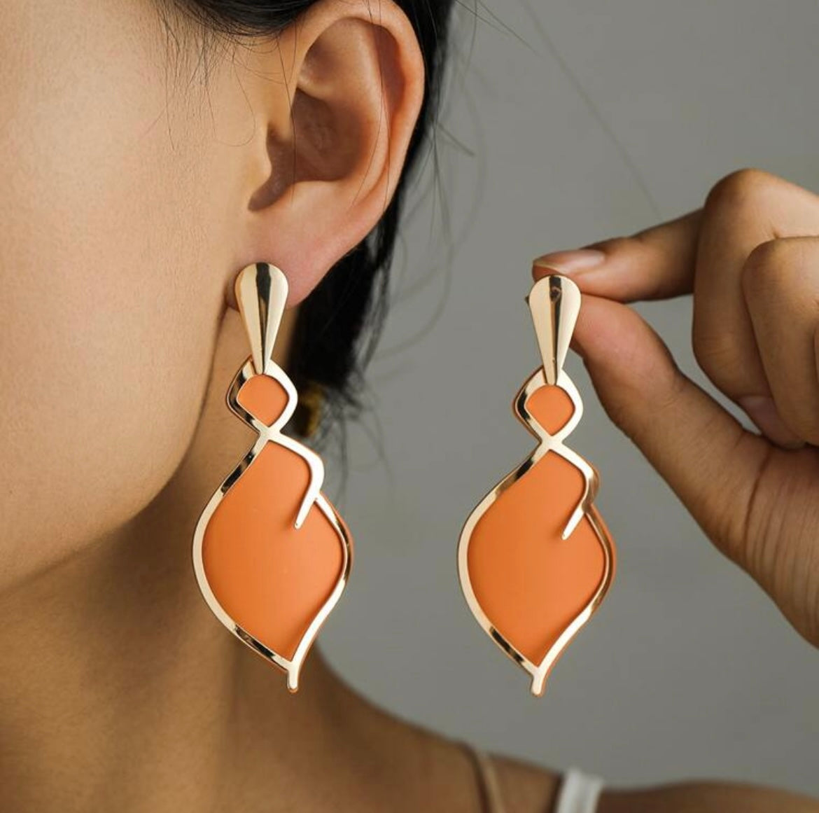Orange Post Water Drop Earring