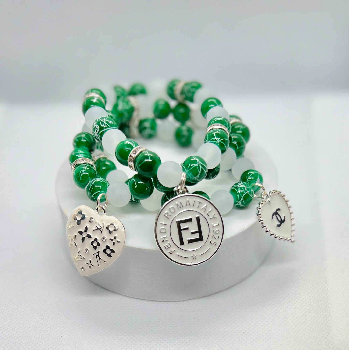 Green & Clear Charm Bracelets