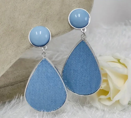 Light Blue Denim Water Drop Clip Earrings