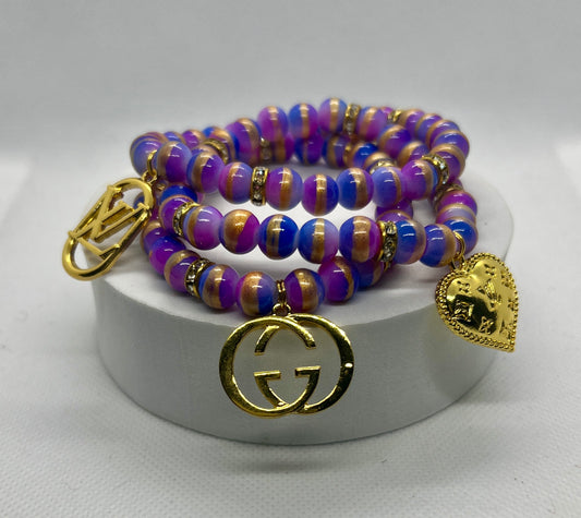 Purple, Gold & Blue Charm Bracelet
