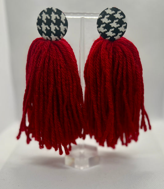 Red Button Tassel Earrings