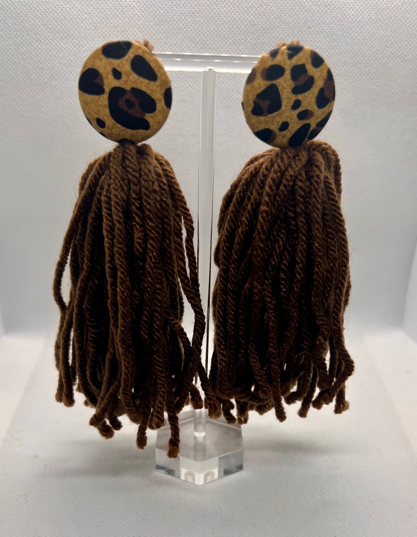 brown leopard print button Tassel earrings