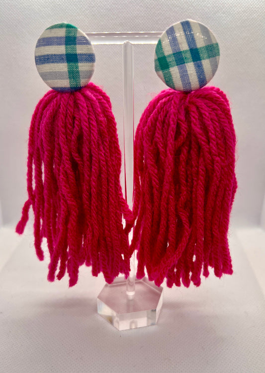 Pink Button Tassel Earrings