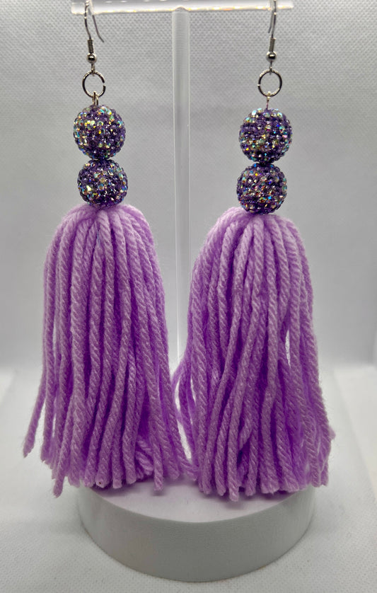 Lavender Beaded Tassel Earrings