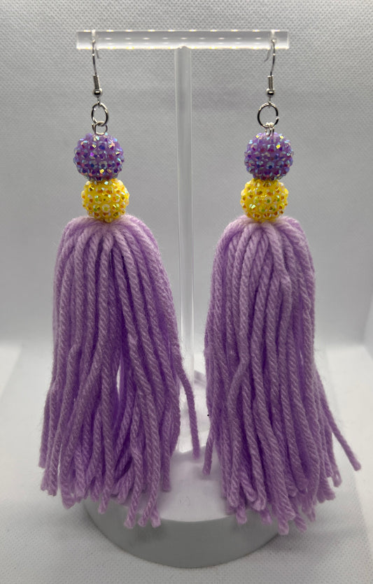Purple and Yellow Beaded Tassel Earrings