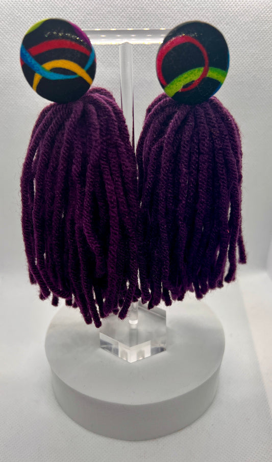 Purple Button Tassel Earrings
