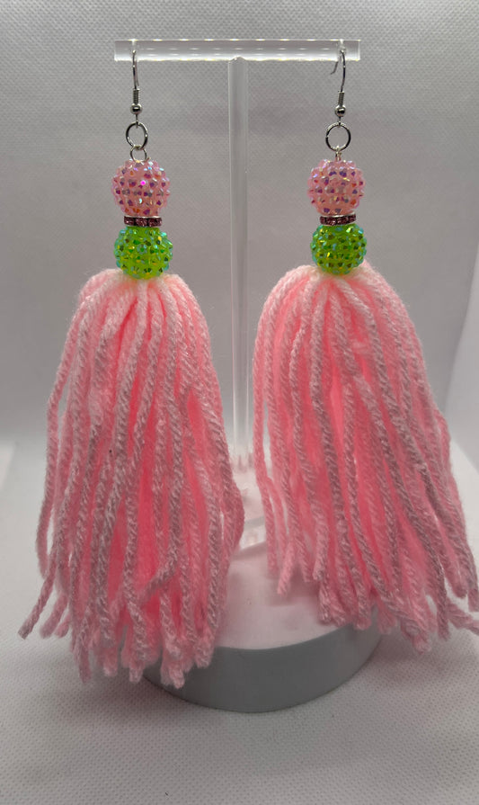 Baby Pink & Green Beaded Earrings