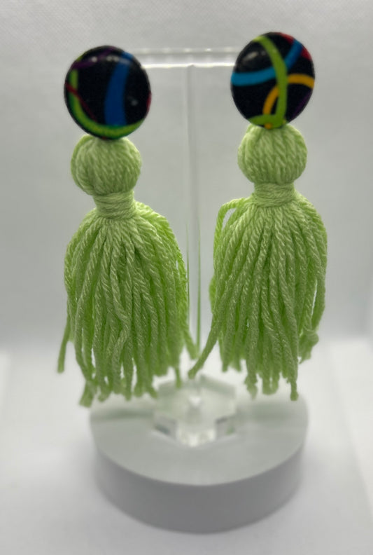 Light Green Button Tassel Earrings