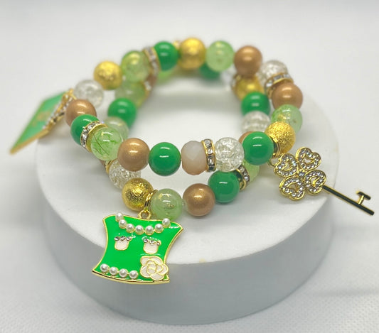 Green & Gold Charm Bracelet