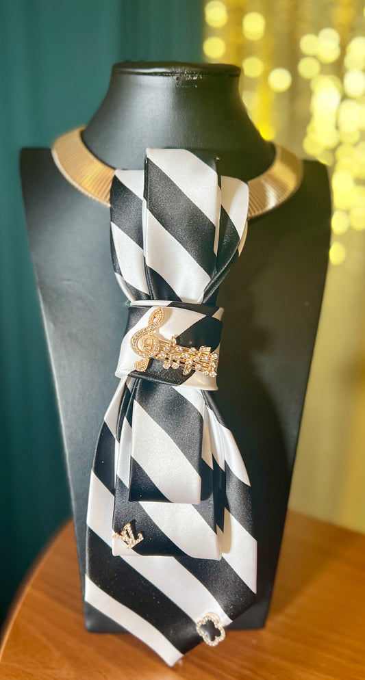 Black, White & Gold Necktie Necklace