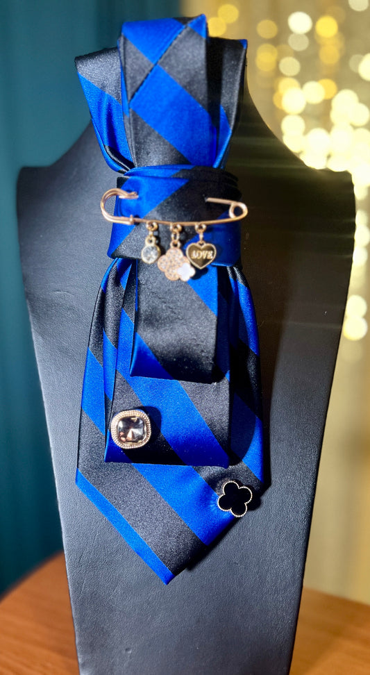 Royal Blue & Black Necktie Necklace