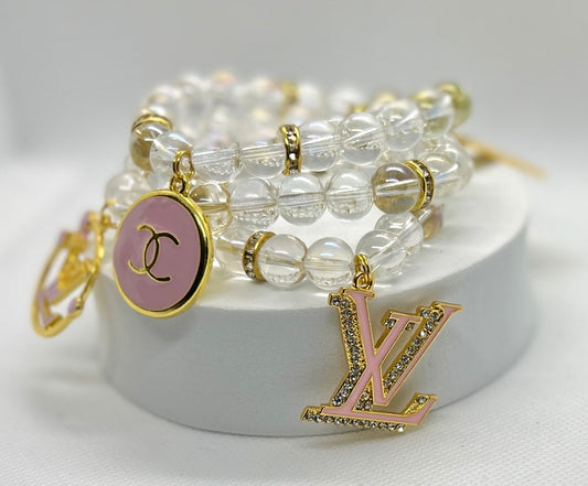 Clear & Pink Charm Bracelet